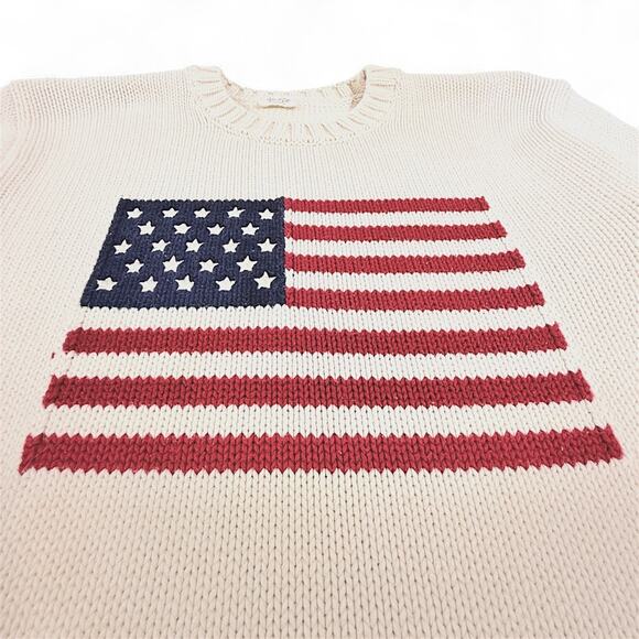 John Galt Brandy Melville Cream Ivory Cotton American Flag Sweater USA OS Preppy - Picture 2 of 8